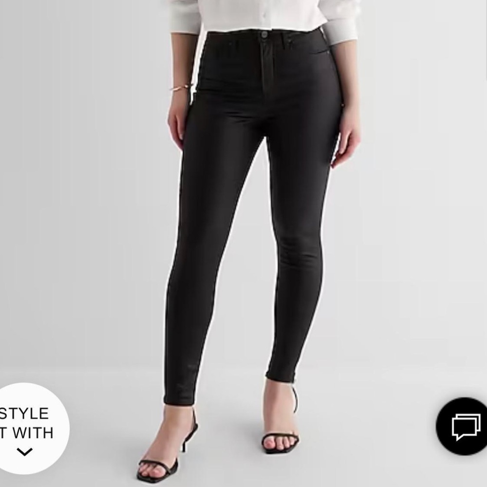 Express High Waisted Black Coated Skinny Jeans, size 4.
